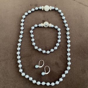 Nolan Miller Grey Pearl Bead Necklace Bracelet and Earring Set
